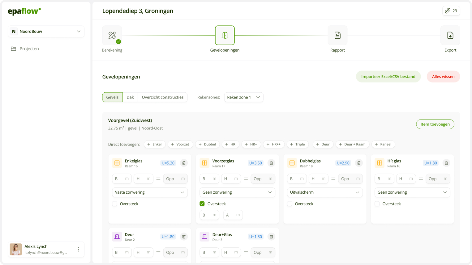 Gevelopeningen per zone
